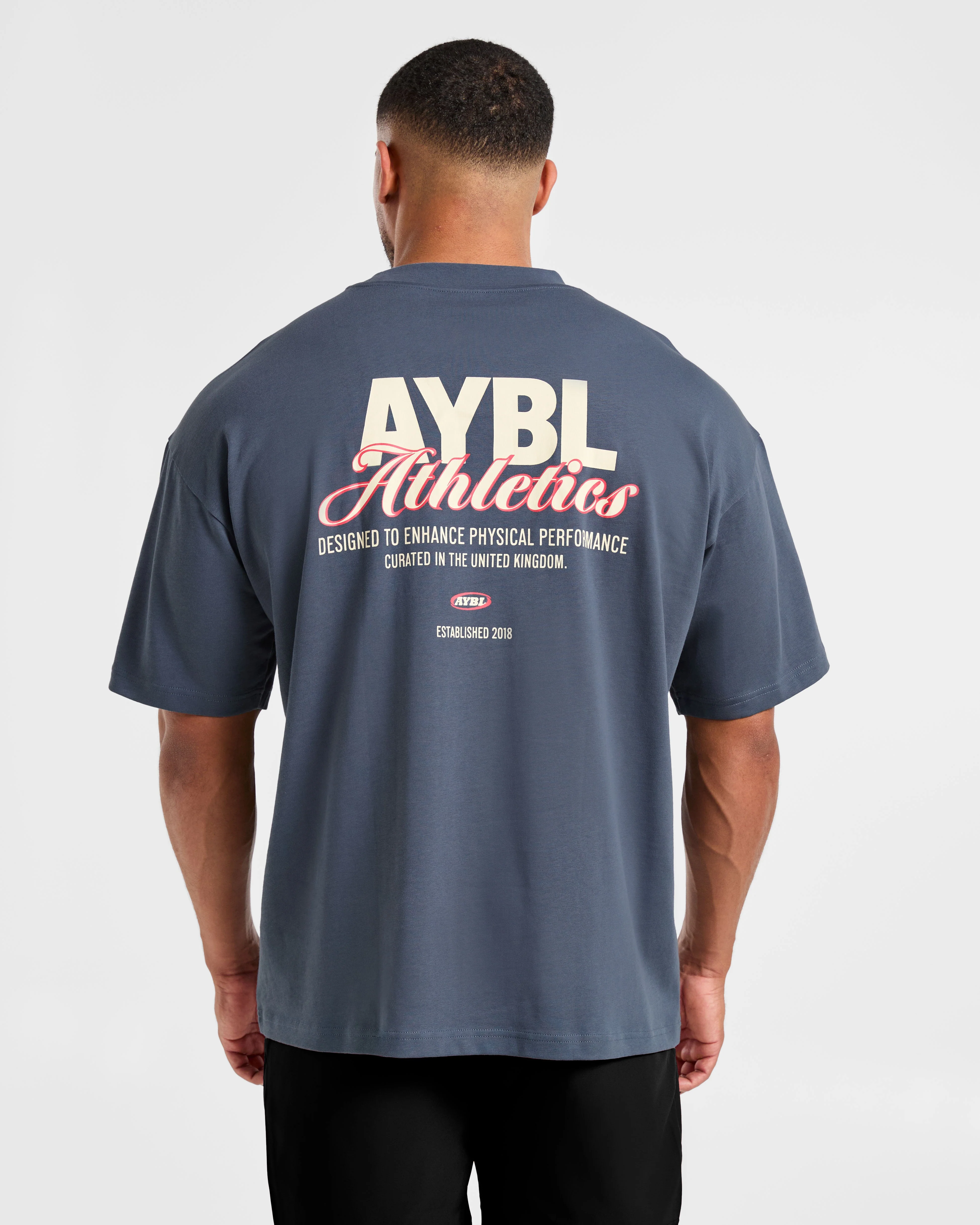 Athletics Script Oversized T Shirt - Vintage Blauw