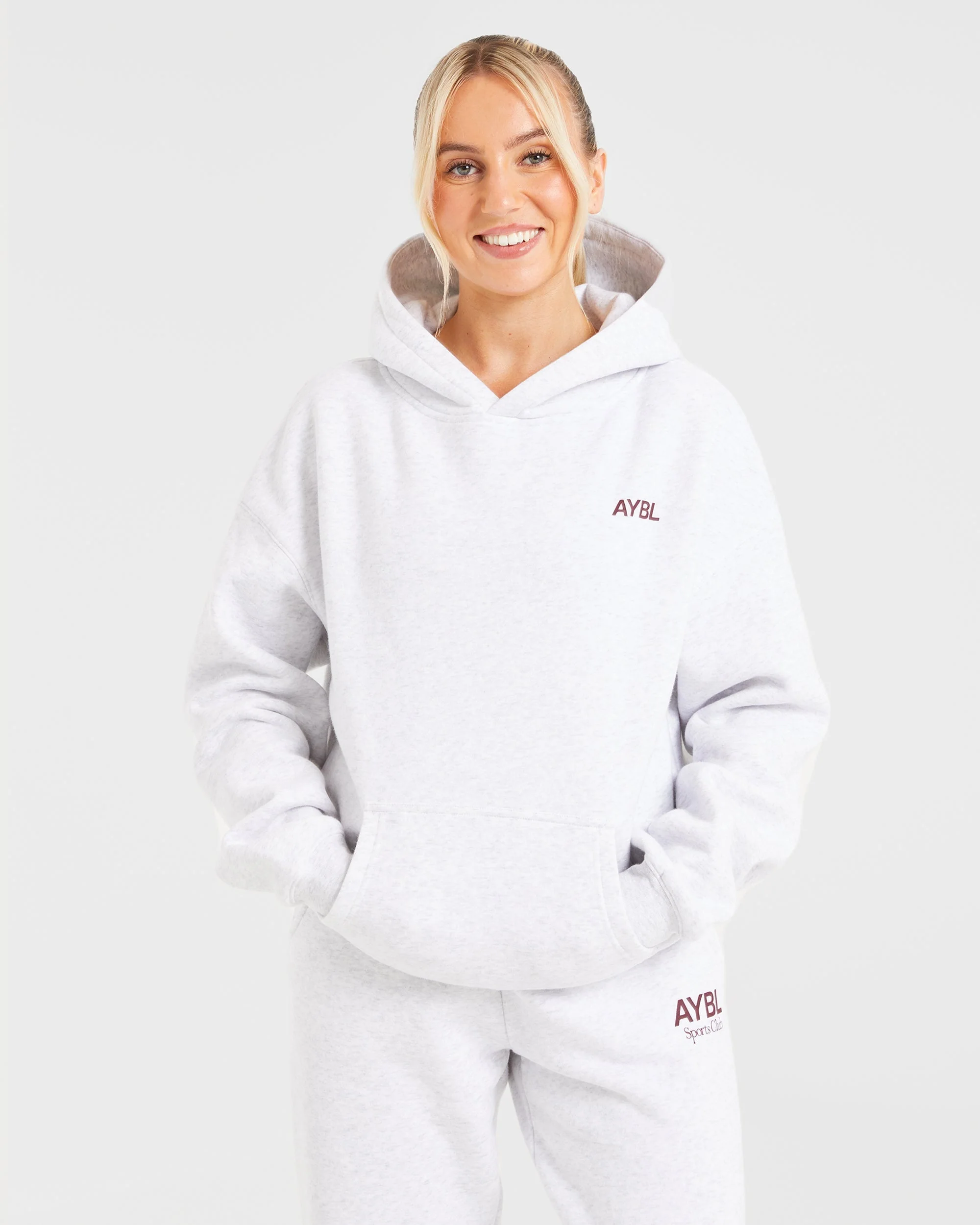 AYBL Sports Club Oversized Hoodie - Grijs Marl/Burgundy - Image 2