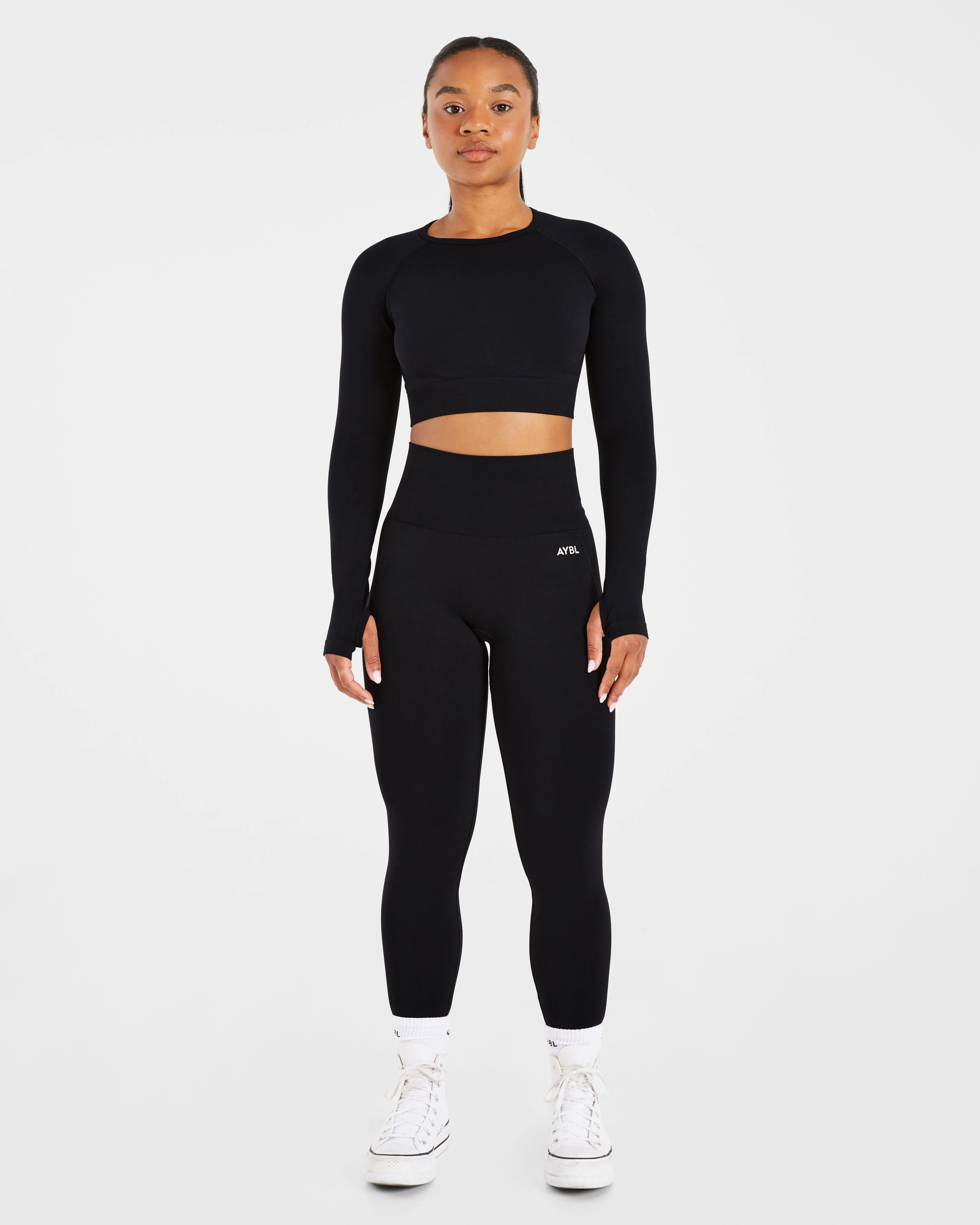 Empower Seamless Long Sleeve Crop Top - Zwart - Image 3