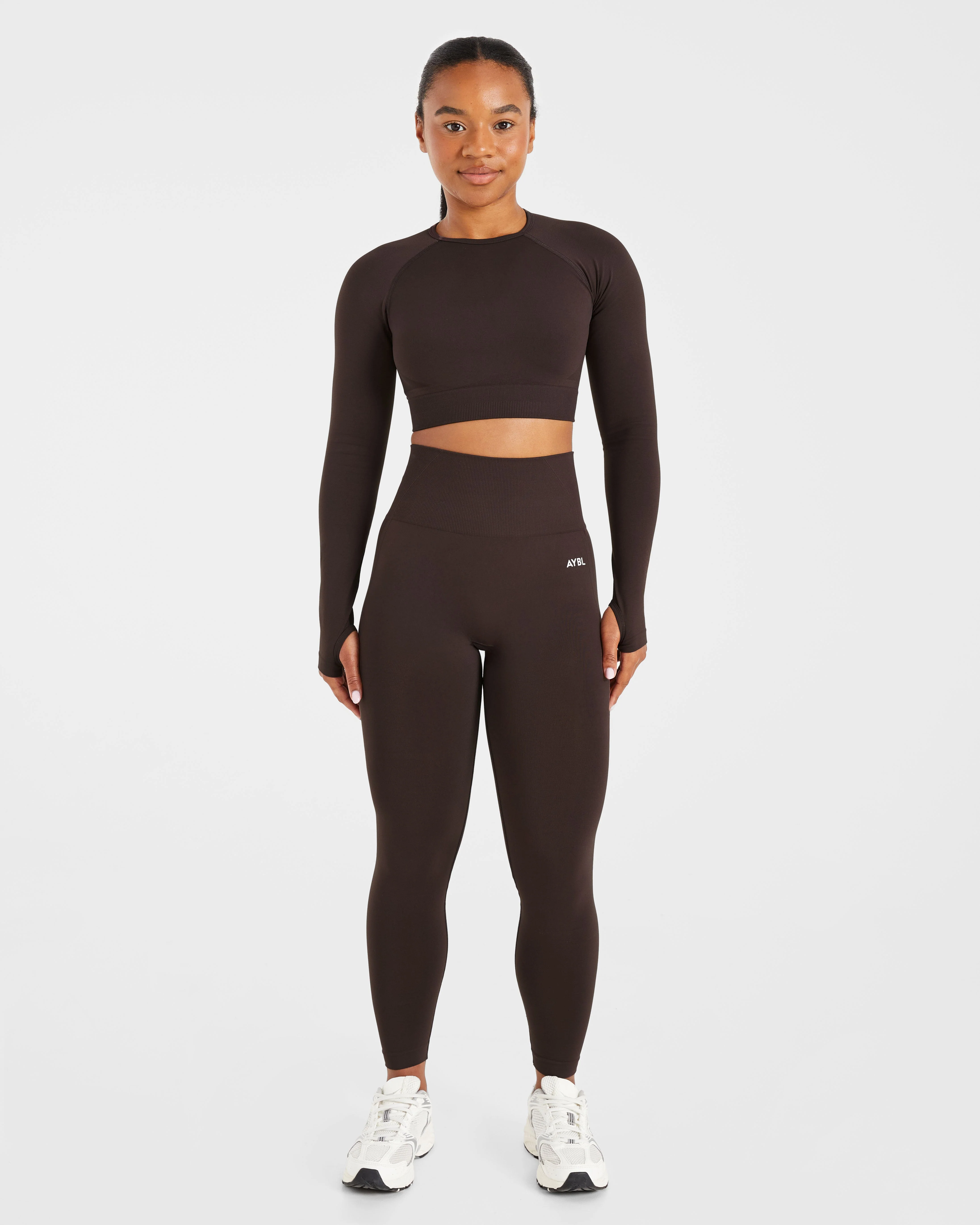 Empower Seamless Long Sleeve Crop Top - Cocoa Bruin - Image 3