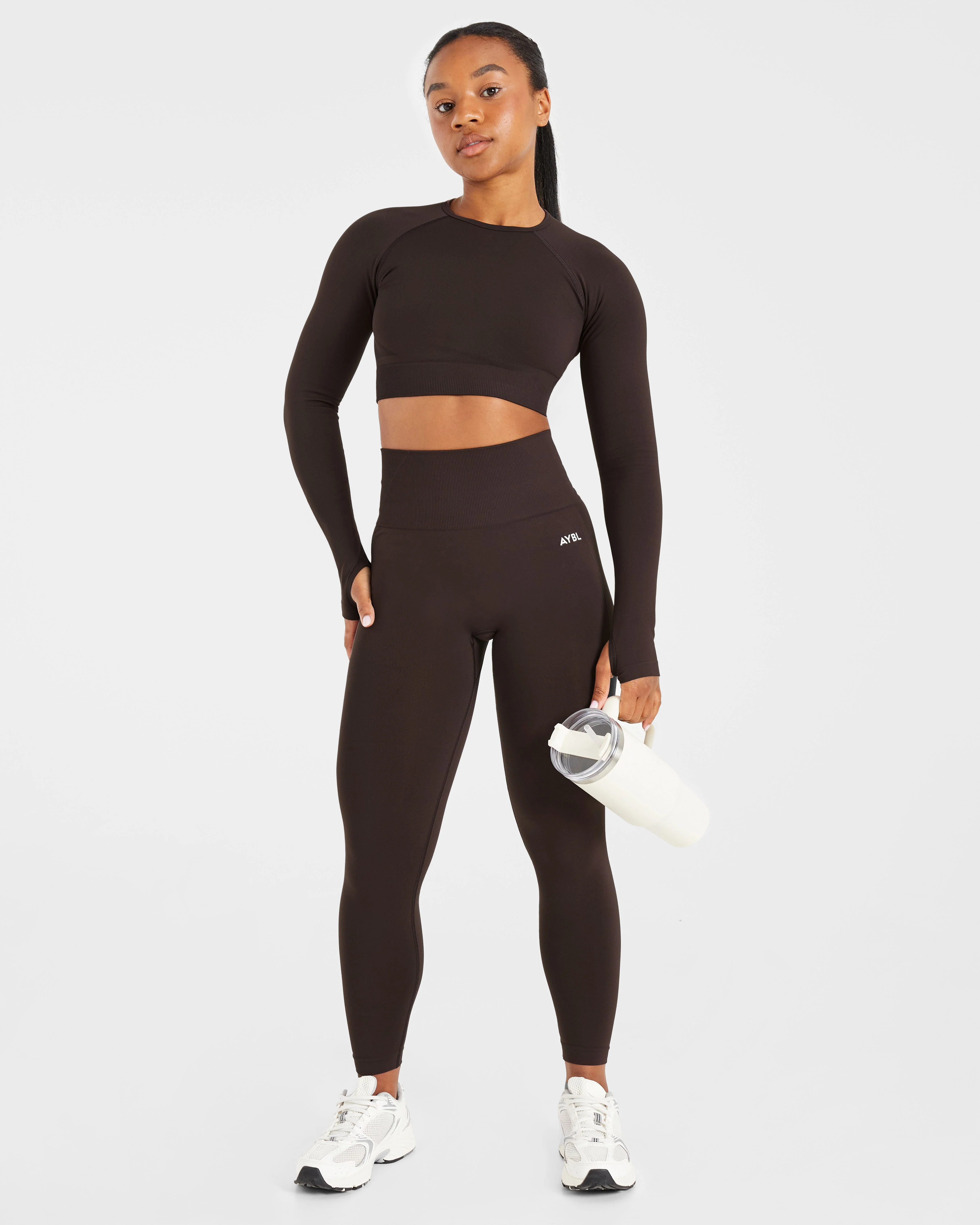 Empower Seamless Long Sleeve Crop Top - Cocoa Bruin - Image 7