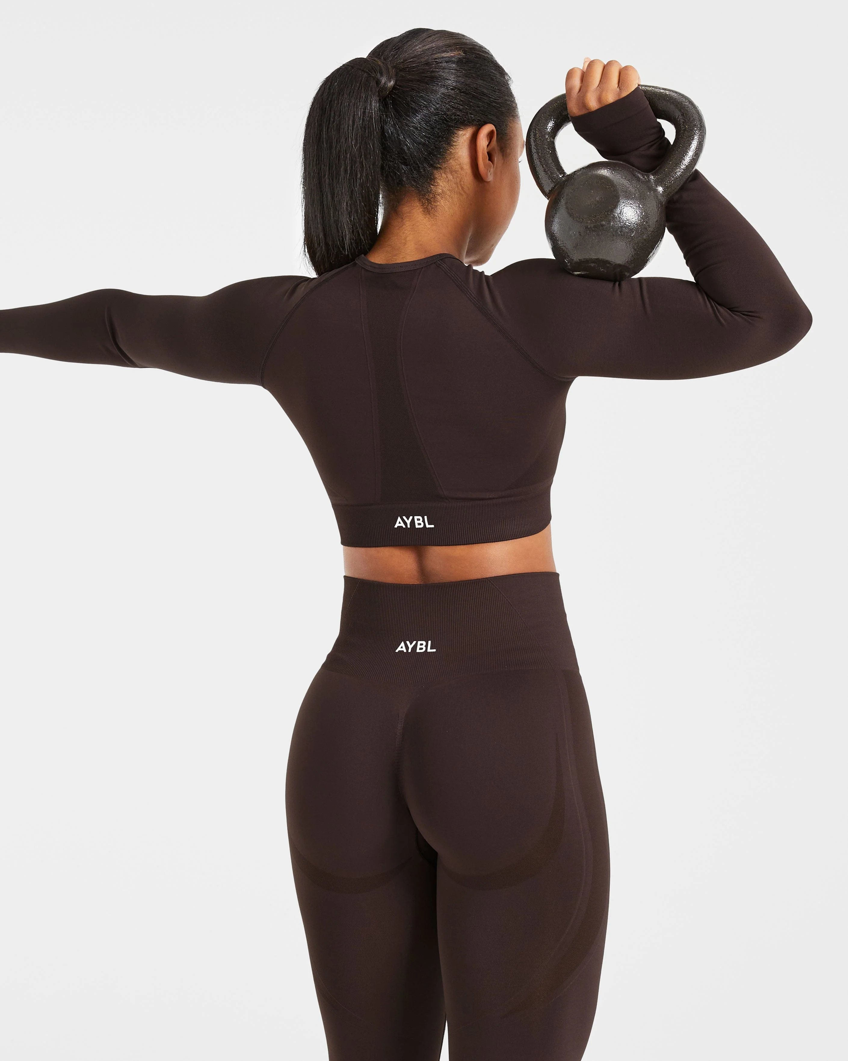 Empower Seamless Long Sleeve Crop Top - Cocoa Bruin - Image 8