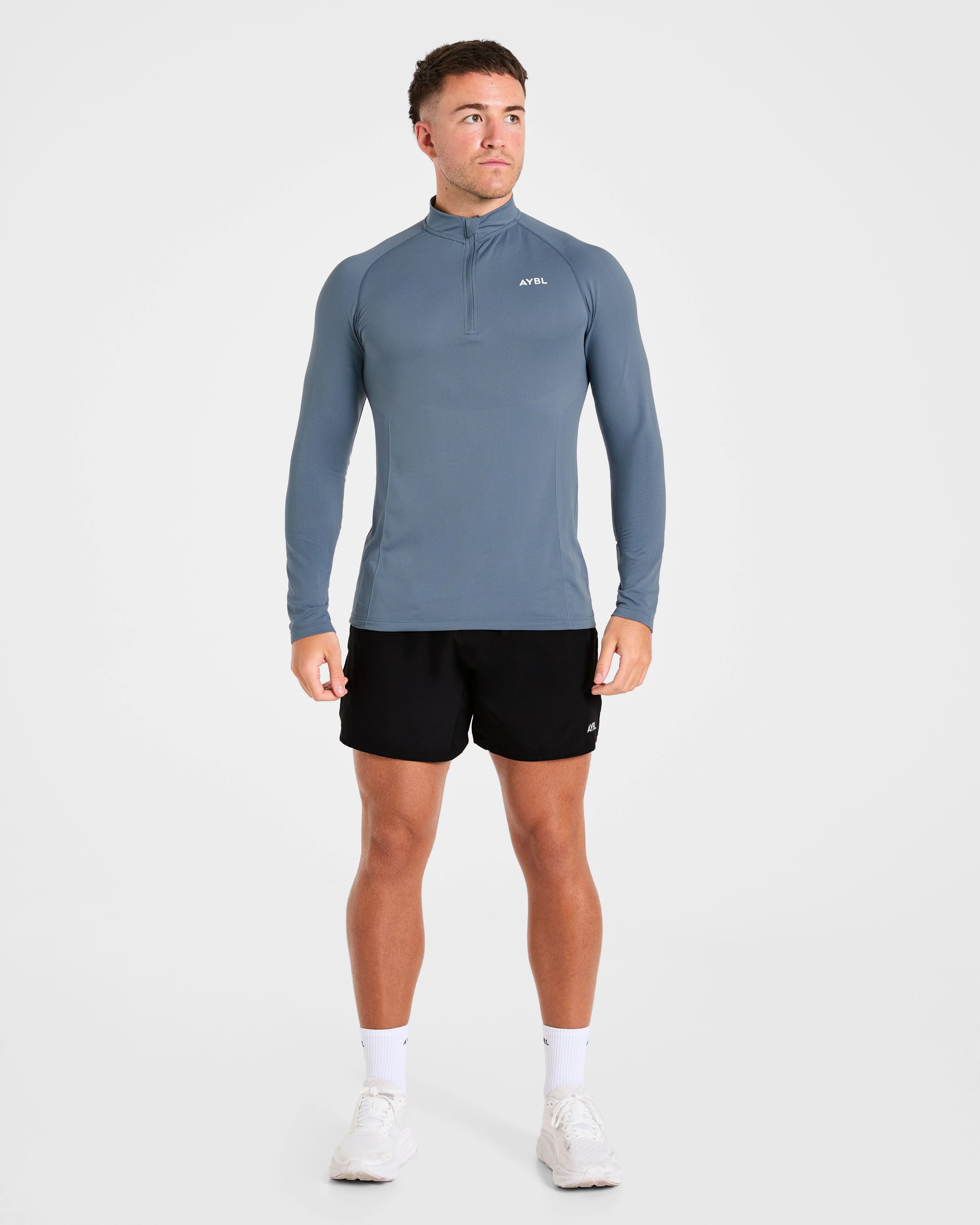 Essential Seamless 1/4 Zip Pullover - Slate Blauw - Image 3