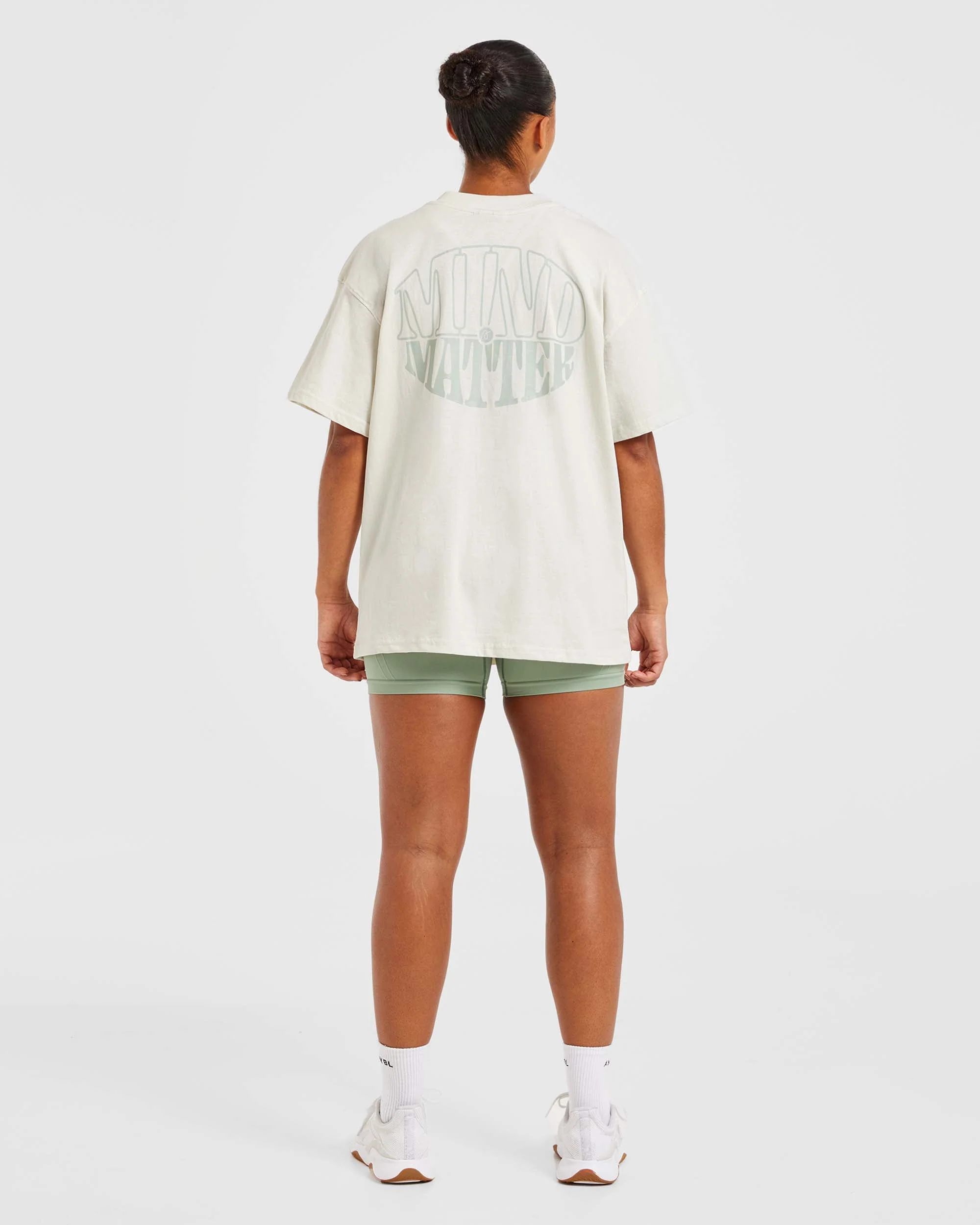 Mind Over Matter Oversized T Shirt - Beige/Groen - Image 3