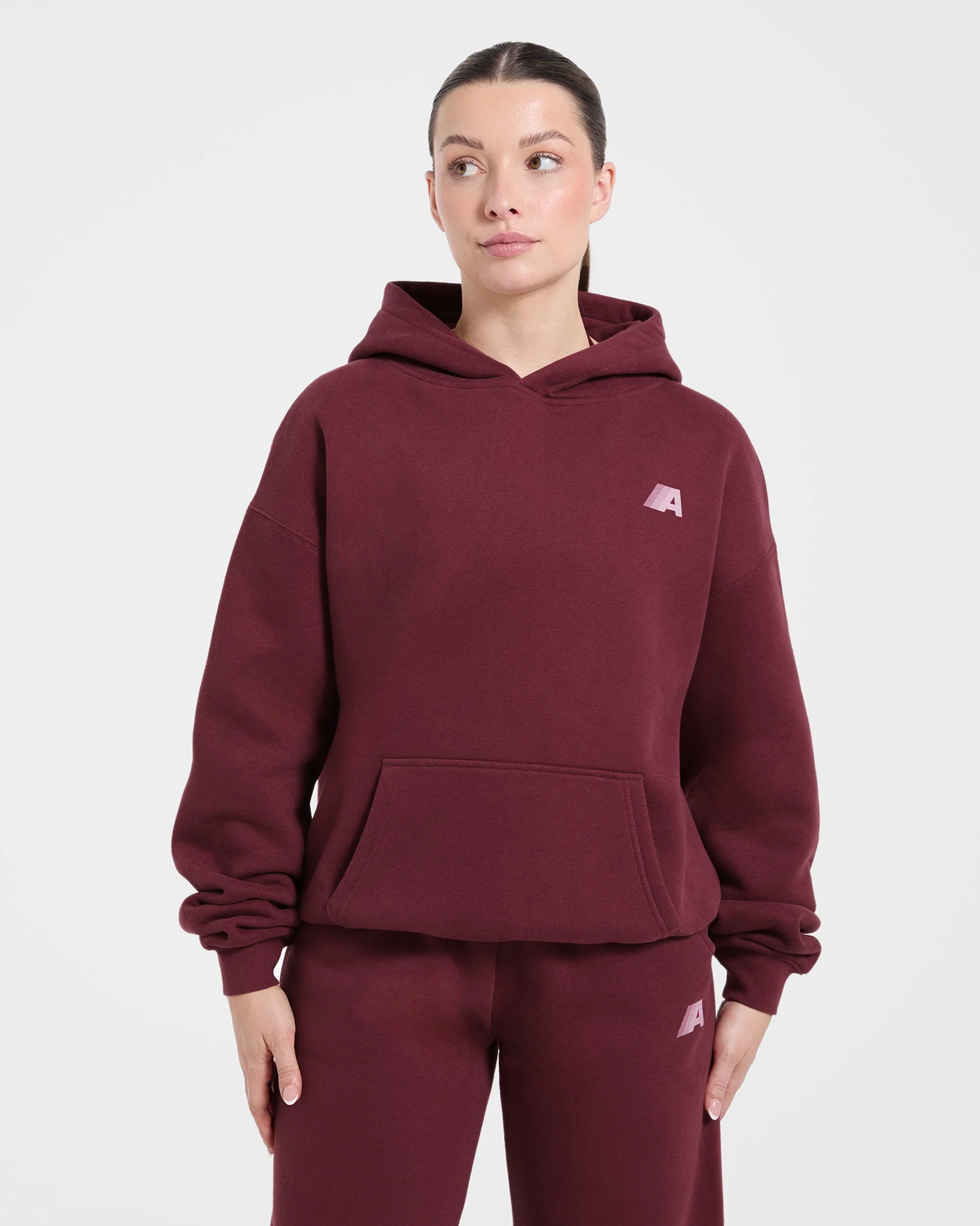 Retro Athletics Oversized Hoodie - Deep Raspberry/Roze - Image 2