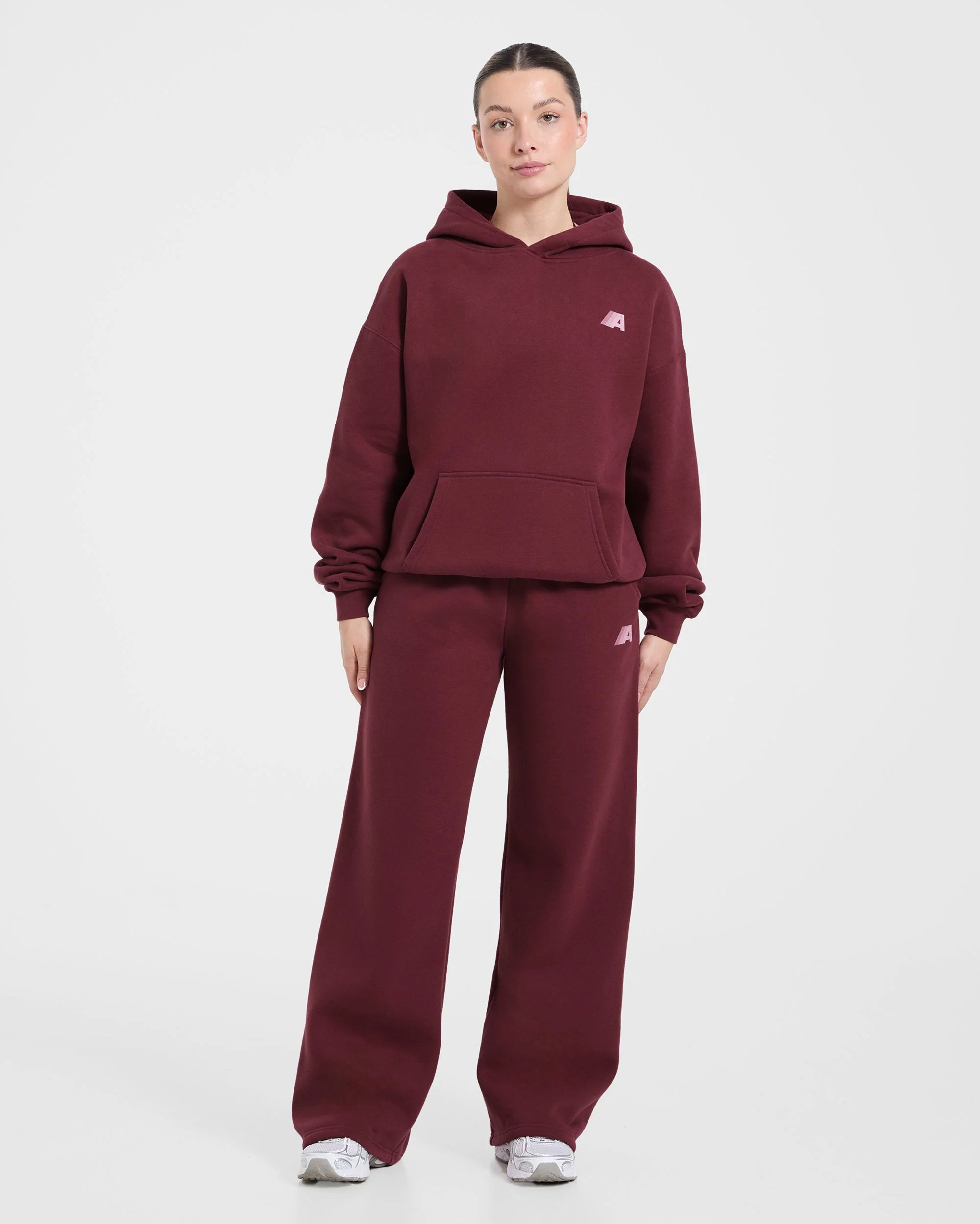 Retro Athletics Oversized Straight Leg Joggers - Deep Raspberry/Roze - Image 3