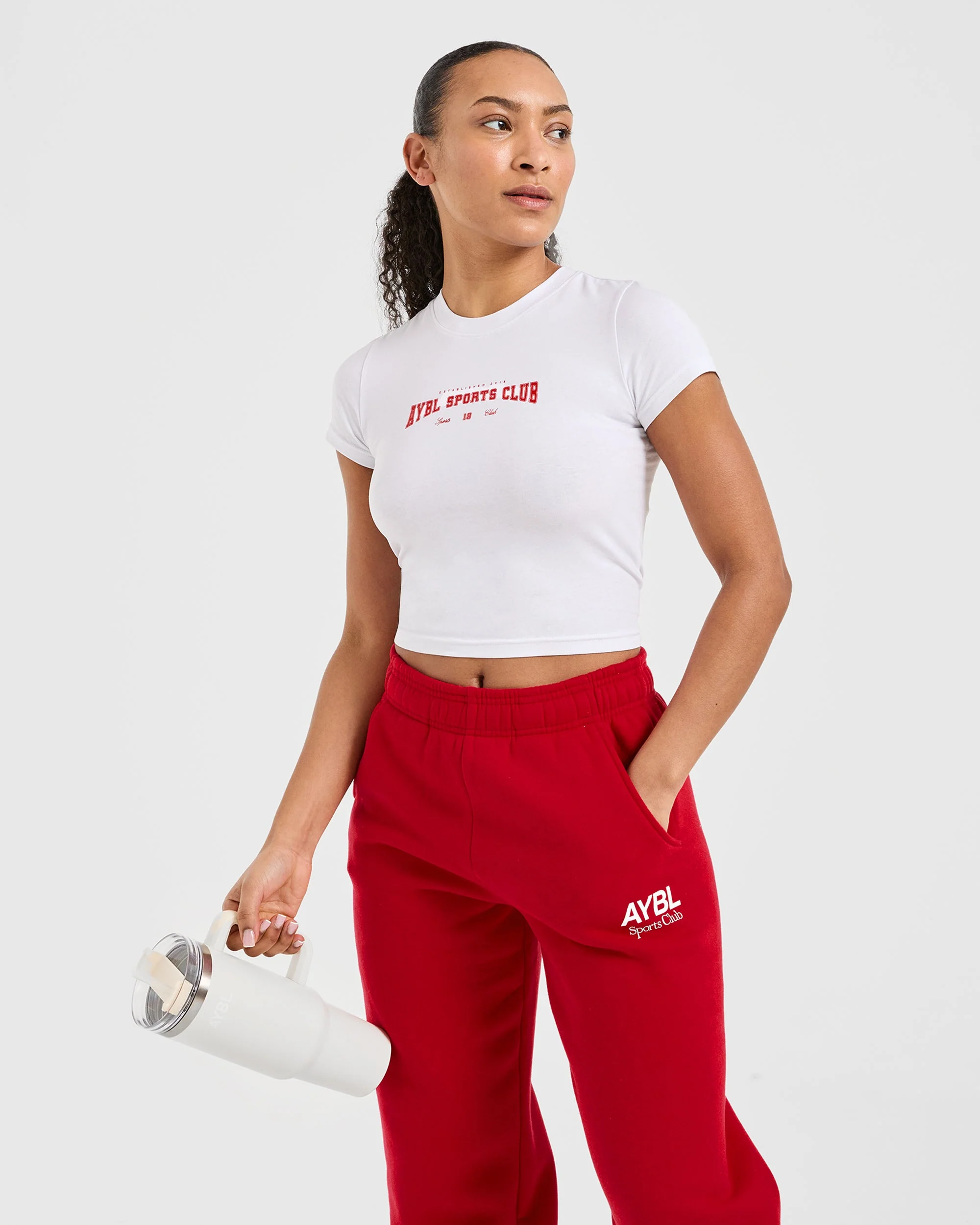 Sports Club Varsity Baby Tee - Wit/Rood - Image 8