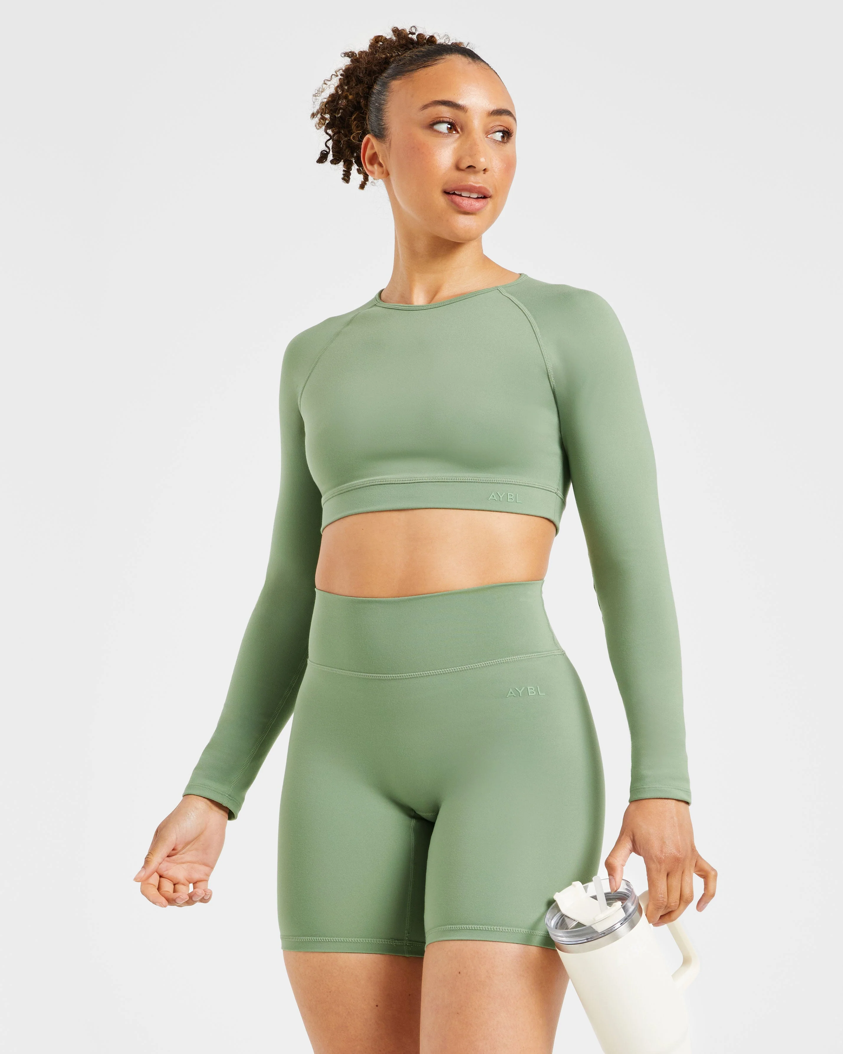 Staple Long Sleeve Crop Top - Olive Groen - Image 7