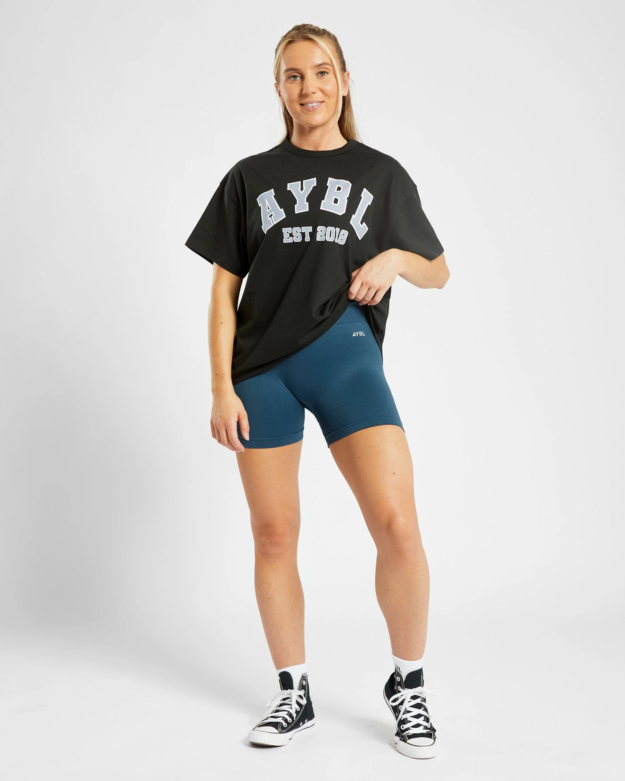 Varsity Oversized T Shirt - Zwart/Blauw - Image 11